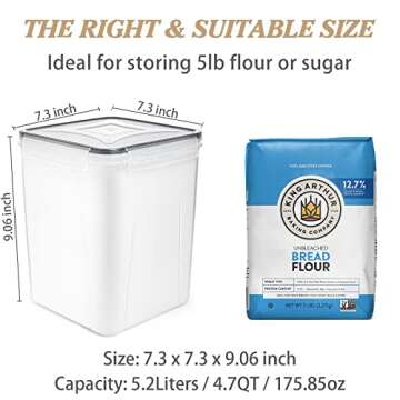 Wildone Large Food Storage Containers 5.2L /175oz, 4 Piece BPA Free Plastic Airtight Food Storage Containers for Flour, Sugar, Baking Supplies, Kitchen & Pantry Containers with 20 Labels