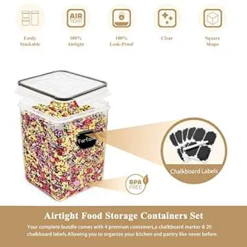 Wildone Large Food Storage Containers 5.2L /175oz, 4 Piece BPA Free Plastic Airtight Food Storage Containers for Flour, Sugar, Baking Supplies, Kitchen & Pantry Containers with 20 Labels