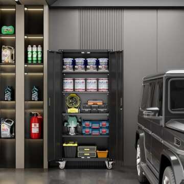 Aobabo Garage Storage Cabinet with Wheels,72" H Metal Storage Cabinet with 2 Doors and 4 Adjustable ...
