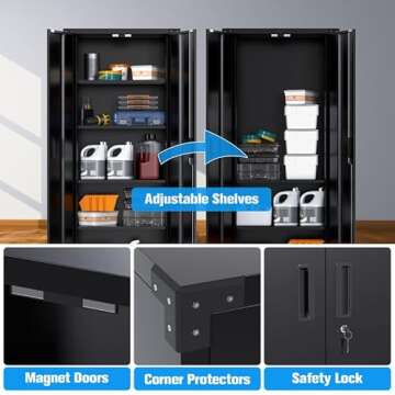 Aobabo Garage Storage Cabinet with Wheels,72" H Metal Storage Cabinet with 2 Doors and 4 Adjustable Shelves for Garage Home Storage, Black,Required-Assembly