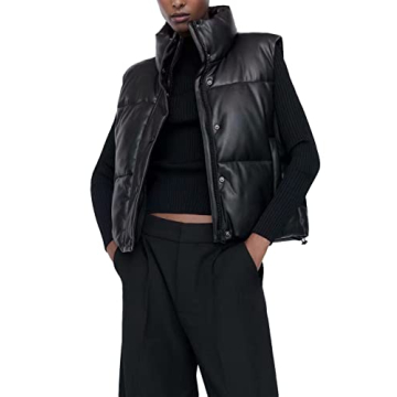 UANEO Faux Leather Cropped Puffer Vest for Women