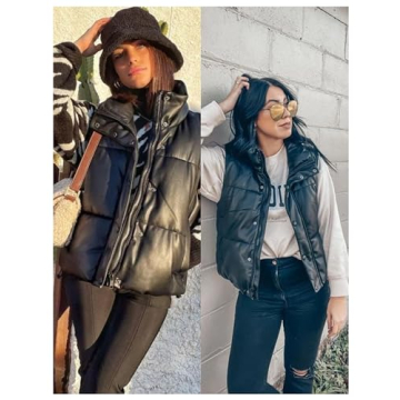 UANEO Faux Leather Cropped Puffer Vest for Women