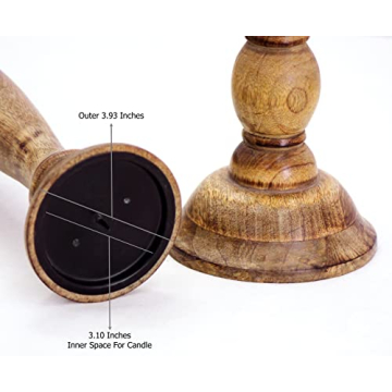 Solid Mango Wood Candle Pillar Holders Set of 3 Boho Decor