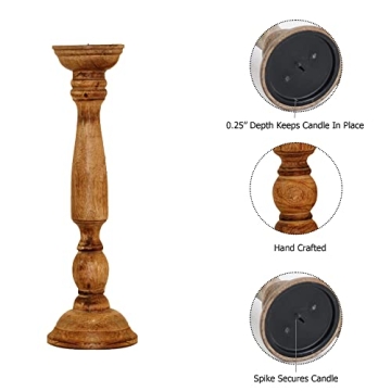 Solid Mango Wood Candle Pillar Holders Set of 3 Boho Decor