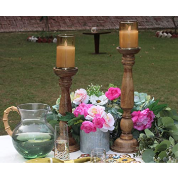 Solid Mango Wood Candle Pillar Holders Set of 3 Boho Decor