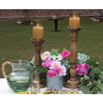 Solid Mango Wood Candle Pillar Holders Set of 3 Boho Decor