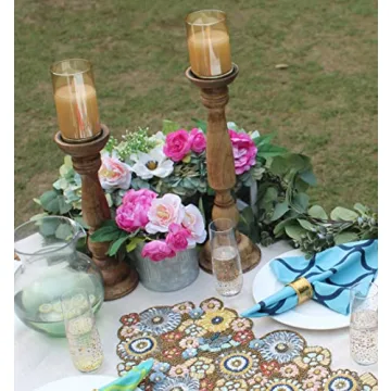 Solid Mango Wood Candle Pillar Holders Set of 3 Boho Decor