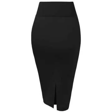 Hybrid & Company Women's Premium Nylon Ponte Stretch High Waist Pencil Suit Skirt Below Knee KSK45002 1073T Black XL