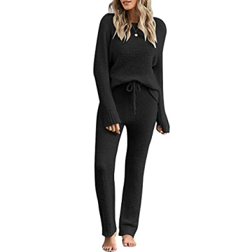 luvamia Women's Casual Solid Color Pajama Sets Long Sleeve Tops And Pants Long Pj Sets Joggers Loung...