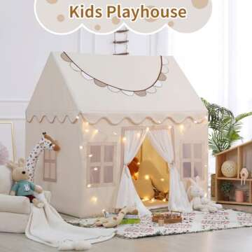 Wilwolfer Play Tent for Kids Indoor - Kids Play Tent Indoor Toddlers Play Tent Large Toddler Tent for Kids Toy House Birthday Gift for Boys & Girls Playroom Decor (Beige Playhouse)