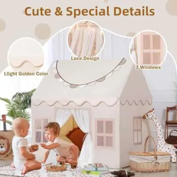 Wilwolfer Play Tent for Kids Indoor - Kids Play Tent Indoor Toddlers Play Tent Large Toddler Tent for Kids Toy House Birthday Gift for Boys & Girls Playroom Decor (Beige Playhouse)