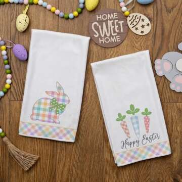 ARKENY Easter Kitchen Towels Set - Colorful Bunny Designs