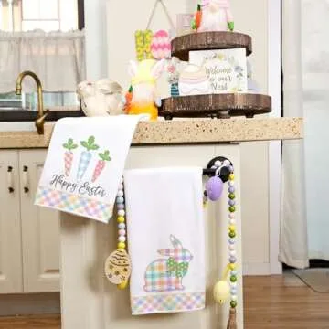 ARKENY Easter Kitchen Towels Set - Colorful Bunny Designs