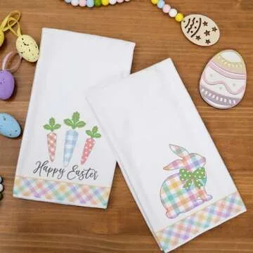 ARKENY Easter Kitchen Towels Set - Colorful Bunny Designs