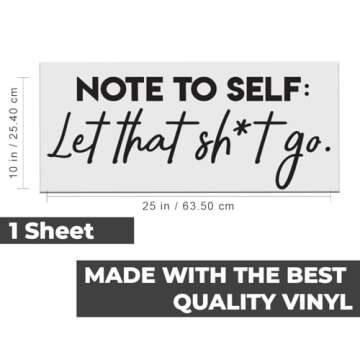 Vinyl Wall Art Decal - Note to Self Let That Sht Go - 10" x 25" - Trendy Sarcastic Funny Adult Joke Quote Sticker for Office Work Business Store Coffee Shop Home Bedroom Living Room Decor (Black)