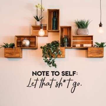 Vinyl Wall Art Decal - Note to Self Let That Sht Go - 10" x 25" - Trendy Sarcastic Funny Adult Joke Quote Sticker for Office Work Business Store Coffee Shop Home Bedroom Living Room Decor (Black)