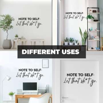 Vinyl Wall Art Decal - Note to Self Let That Sht Go - 10" x 25" - Trendy Sarcastic Funny Adult Joke Quote Sticker for Office Work Business Store Coffee Shop Home Bedroom Living Room Decor (Black)