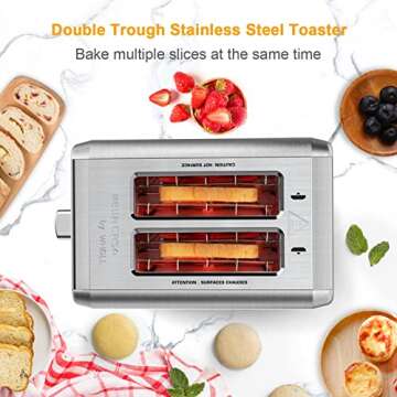 whall Toaster 2 slice Stainless Steel Toasters with Bagel, Cancel, Defrost Function, 1.5in Wide Slot, 6 Shade Settings, Removable Crumb Tray, High Lift Lever, for Various Bread Types (850W), silver