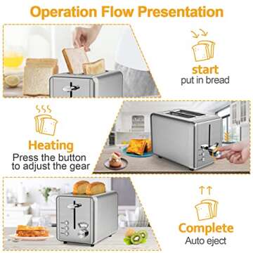 whall Toaster 2 slice Stainless Steel Toasters with Bagel, Cancel, Defrost Function, 1.5in Wide Slot, 6 Shade Settings, Removable Crumb Tray, High Lift Lever, for Various Bread Types (850W), silver