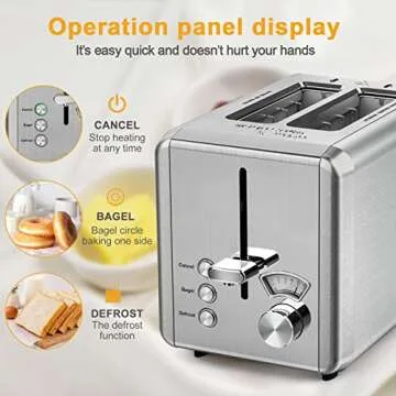 whall Toaster 2 slice Stainless Steel Toasters with Bagel, Cancel, Defrost Function, 1.5in Wide Slot, 6 Shade Settings, Removable Crumb Tray, High Lift Lever, for Various Bread Types (850W), silver