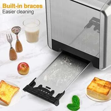 whall Toaster 2 slice Stainless Steel Toasters with Bagel, Cancel, Defrost Function, 1.5in Wide Slot, 6 Shade Settings, Removable Crumb Tray, High Lift Lever, for Various Bread Types (850W), silver