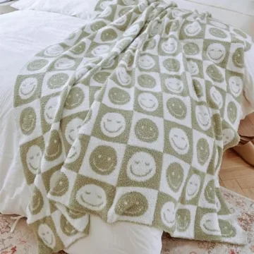 Ultra Soft Smiley Faces Checkerboard Throw Blanket by YIRUIO
