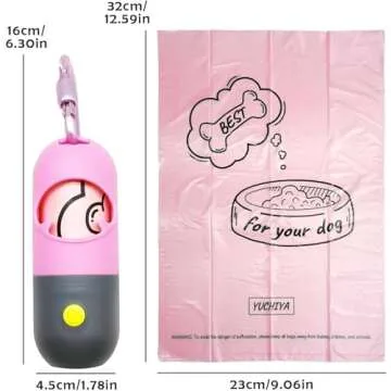 Dog Poop Bags Holder with LED Flashlight|Pet Waste Bags Dispenser for Leash|Doggie Potty Bags Container with Leak-proof Pet Trash Bags and Accessories (1 Holder 15 Bags, Pink)