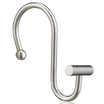 Nickel Shower Curtain Hooks, Rust Proof Shower Curtain Rings for Bathroom, Silver Metal Decorative S...