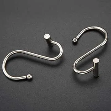 Nickel Shower Curtain Hooks, Rust Proof Shower Curtain Rings for Bathroom, Silver Metal Decorative Shower Curtain Hooks Hangers for Shower Curtain Rod, Set of 12 T-Bar Design