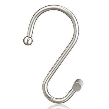 Nickel Shower Curtain Hooks, Rust Proof Shower Curtain Rings for Bathroom, Silver Metal Decorative Shower Curtain Hooks Hangers for Shower Curtain Rod, Set of 12 T-Bar Design
