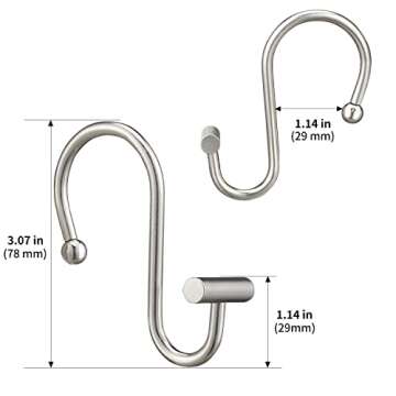 Nickel Shower Curtain Hooks, Rust Proof Shower Curtain Rings for Bathroom, Silver Metal Decorative Shower Curtain Hooks Hangers for Shower Curtain Rod, Set of 12 T-Bar Design