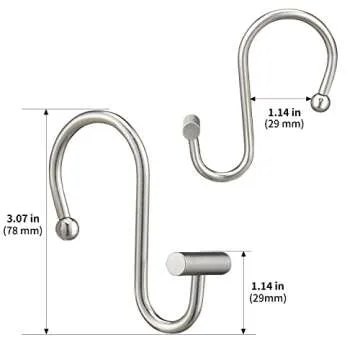 Nickel Shower Curtain Hooks, Rust Proof Shower Curtain Rings for Bathroom, Silver Metal Decorative Shower Curtain Hooks Hangers for Shower Curtain Rod, Set of 12 T-Bar Design