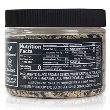 Everything Bagel Seasoning Spice Blends - UpGood Pantry | 4OZ Easy Open Jar of Everything Bagel Spice Mix | Tasty Seasoning for Meats, Sandwiches, Salads, Keto Snacks | Small Batch Blended in the USA