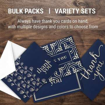 Spark Ink 100 Bulk Thank You Cards with Envelopes | Elegant Navy Blue Gold Design | Perfect for Wedd...