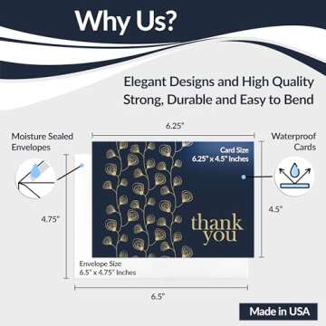 Elegant Bulk Thank You Cards Navy Blue Gold | 100 Set