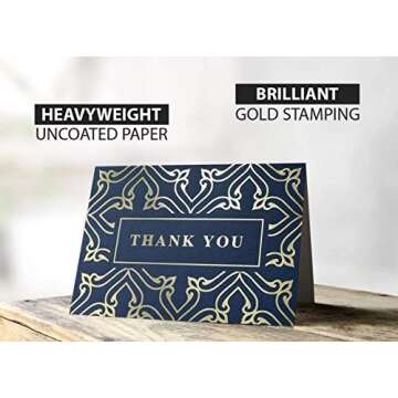 Elegant Bulk Thank You Cards Navy Blue Gold | 100 Set