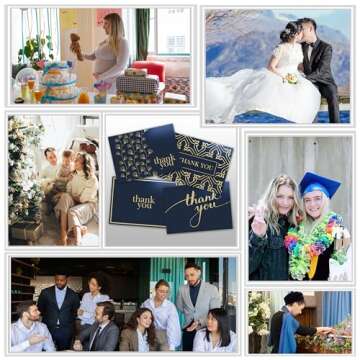 Elegant Bulk Thank You Cards Navy Blue Gold | 100 Set