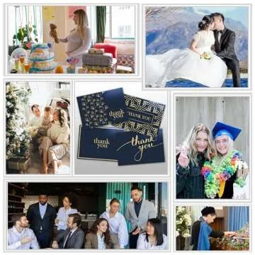 Elegant Bulk Thank You Cards Navy Blue Gold | 100 Set