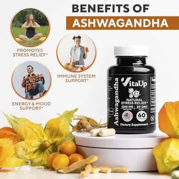 VitaUp Organic Ashwagandha Capsules 1310mg - USA Made Organic Ashwagandha Supplements with Black Pepper - Energy & Immune Support - Natural Stress Relief Supplement - Ashwagandha Organic - 60 Count