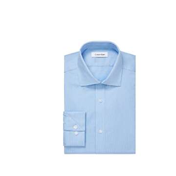 Calvin Klein Men's Non Iron Stretch Slim Fit Unsolid Solid Dress Shirt, French Blue, 15.5" Neck 32"-33" Sleeve