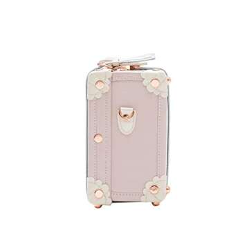 COTRUNKAGE 16" Carry On Suit Case Cute Girls Pu Leather Overnight Vintage Trunk Luggage Bag for Women, Cherry Pink