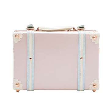 COTRUNKAGE 16" Carry On Suit Case Cute Girls Pu Leather Overnight Vintage Trunk Luggage Bag for Women, Cherry Pink