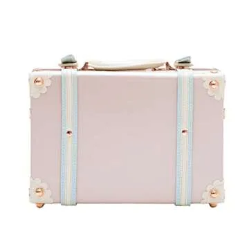 COTRUNKAGE 16" Carry On Suit Case Cute Girls Pu Leather Overnight Vintage Trunk Luggage Bag for Women, Cherry Pink