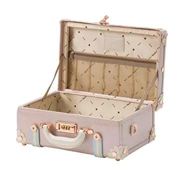 COTRUNKAGE 16" Carry On Suit Case Cute Girls Pu Leather Overnight Vintage Trunk Luggage Bag for Women, Cherry Pink