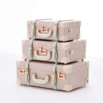 COTRUNKAGE 16" Carry On Suit Case Cute Girls Pu Leather Overnight Vintage Trunk Luggage Bag for Women, Cherry Pink