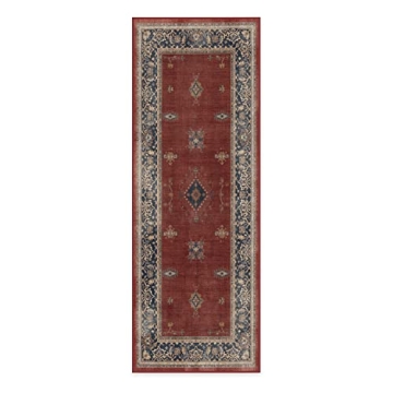 RUGGABLE Washable 2x7 Runner Rug - Verena Amber Red for Hallway, Kitchen, and Living Room