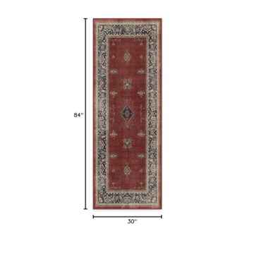 Ruggable Washable 2x7 Vintage Runner Rug in Amber Red