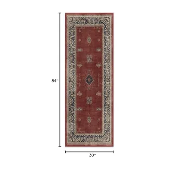 Ruggable Washable 2x7 Vintage Runner Rug in Amber Red