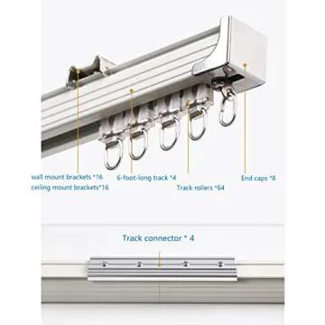 Ceiling Curtain Track Set,Room Divider Track, Shower Curtain Track Set with Hooks and All Accessories for Living Room, Bed Room, Closet and Sliding Door (For Spaces 18ft - 24ft Wide, White)