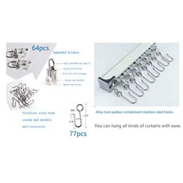 Ceiling Curtain Track Set,Room Divider Track, Shower Curtain Track Set with Hooks and All Accessories for Living Room, Bed Room, Closet and Sliding Door (For Spaces 18ft - 24ft Wide, White)